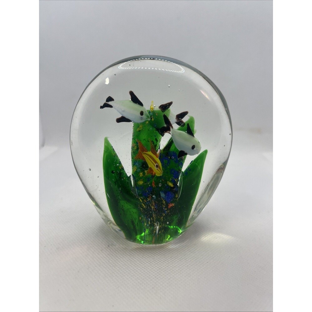 Vtg Art Glass Aquarium Paperweight 4”Tropical Fish Murano Style